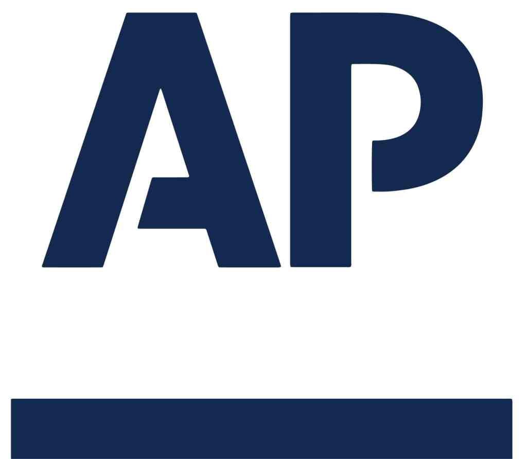 Large blue letters “AP” in a bold, sans-serif font above a blue horizontal bar on a white background.