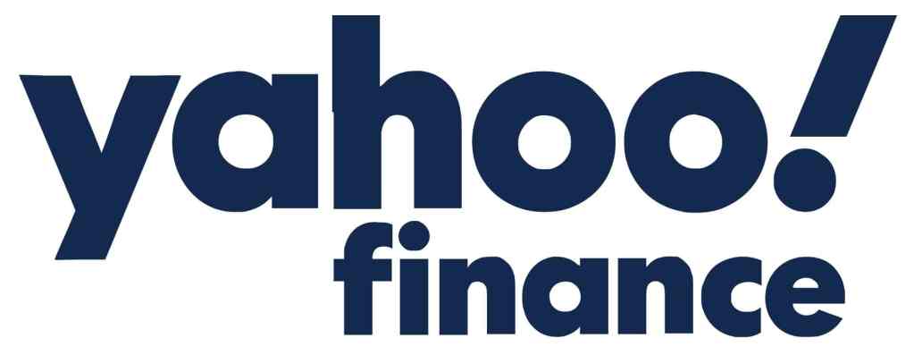 Yahoo Finance logo with “yahoo!” in large bold letters and “finance” below in smaller text, both in dark blue on a white background.